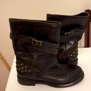 Boemos Studded Brown Leather Buckle Biker Moto Boots 37